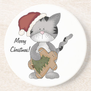 Christmas Kittie Kat-with gingerbread man. Coaster