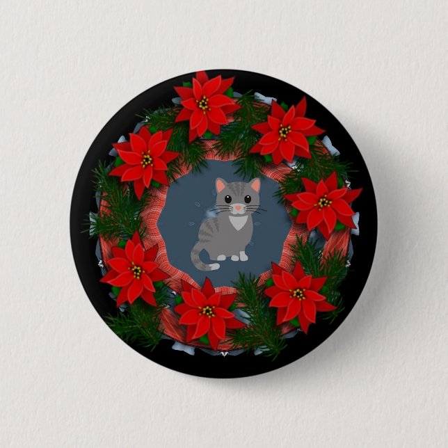 Christmas Kitty 6 Cm Round Badge (Front)
