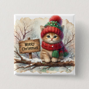 Christmas Kitty Button
