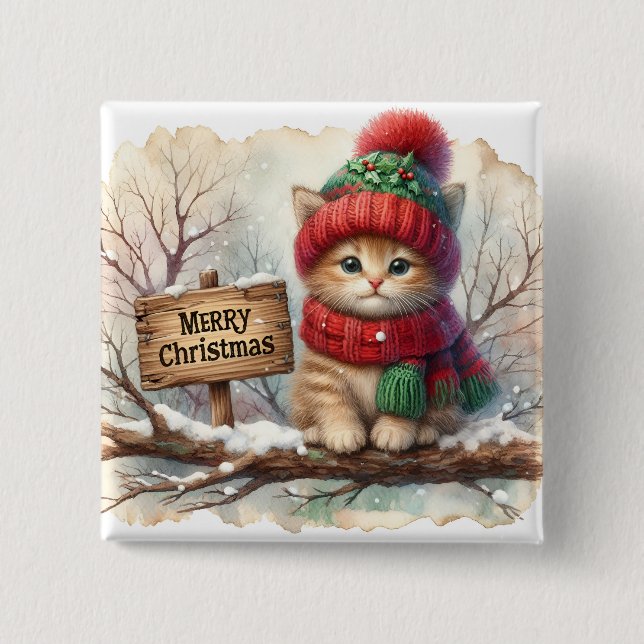 Christmas Kitty Button (Front)