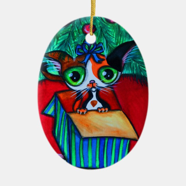 Christmas Kitty Cat In Gift Ornament (Front)