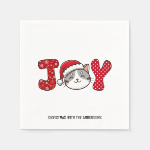 Christmas Kitty Cat "JOY" Custom Paper Napkin