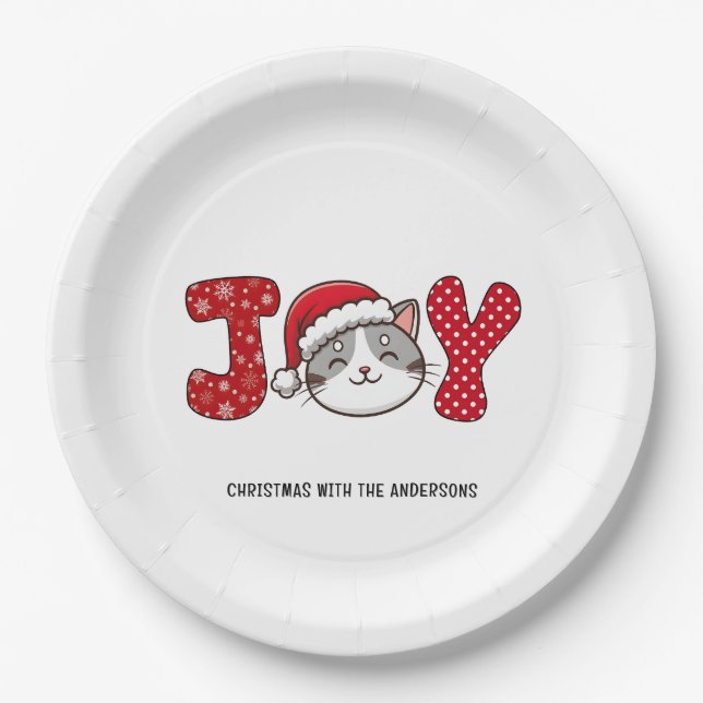 Christmas Kitty Cat "JOY" Custom Paper Plate (Front)