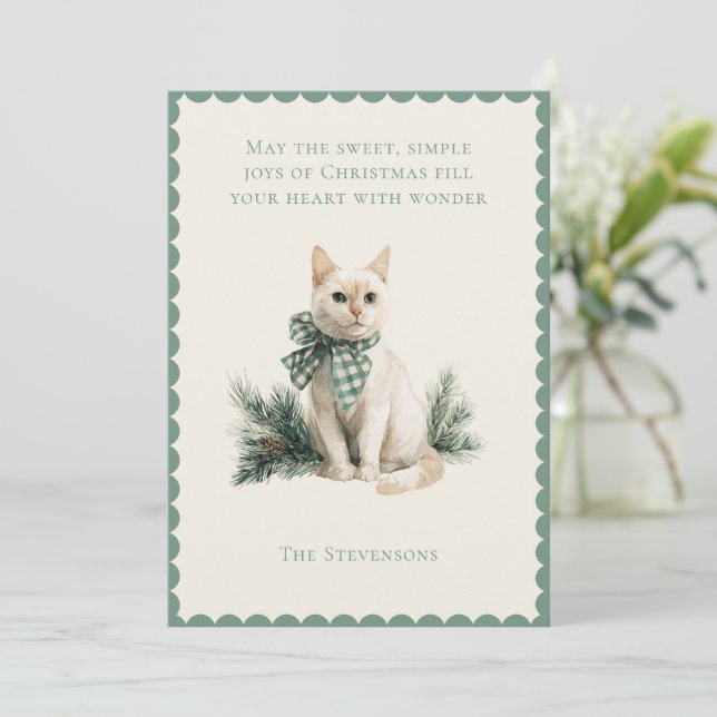 Christmas Kitty Cat with Pine Flat Holiday Card (Standing Front)