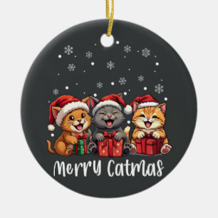 Christmas Kitty Cats Merry Catmas Ceramic Ornament