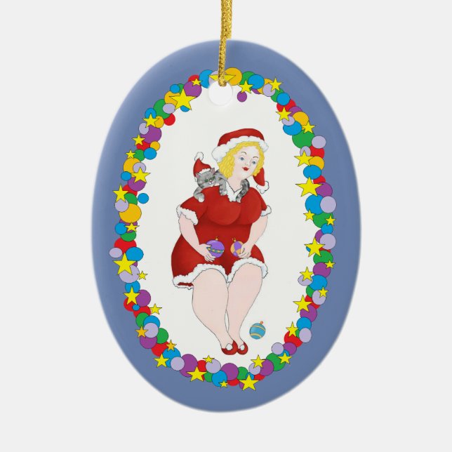 Christmas Kitty Helper Ceramic Ornament (Front)