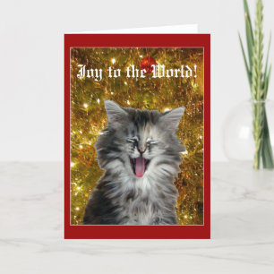 Christmas kitty makes a joyful noise greeting card