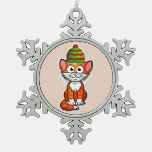christmas kitty pewter ornament