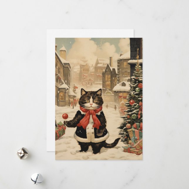 Christmas Kitty, Snowy Day Holiday Card (Front/Back In Situ)