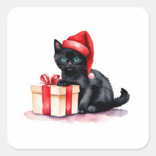 Christmas Kitty Sticker – Cat Playing with Present