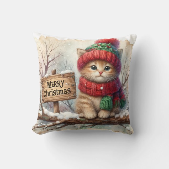 Christmas Kitty Throw Pillow (Front)