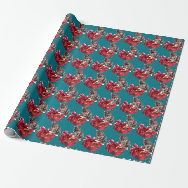Christmas Kitty Wrapping Paper (Unrolled)