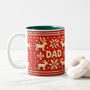 Christmas Knit Pattern with Reindeer and “Dad” Two-Tone Coffee Mug