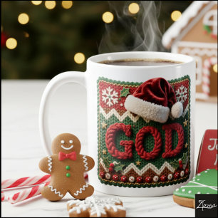 Christmas Knit Sweater GOD Santa Hat Coffee Mug