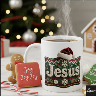 Christmas Knit Sweater Jesus Santa Hat Coffee Mug