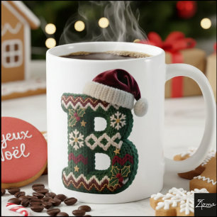 Christmas Knit Sweater Letter B Santa Hat Coffee Mug