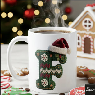 Christmas Knit Sweater Letter F Santa Hat Coffee Mug