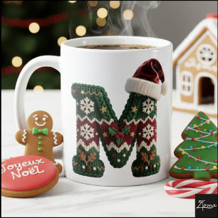 Christmas Knit Sweater Letter N Santa Hat Coffee Mug