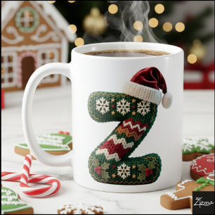 Christmas Knit Sweater Letter Z Santa Hat Coffee Mug