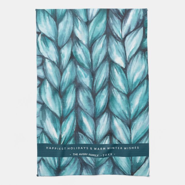 Christmas Knitted Blue Tea Towel (Vertical)