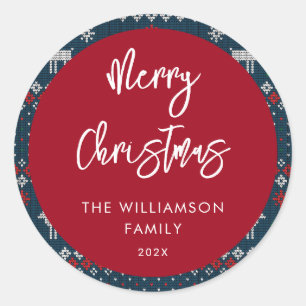 Christmas Knitted Pattern Festive Nordic Family Classic Round Sticker