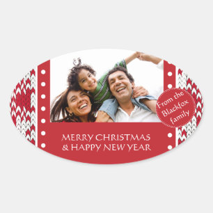 Christmas knitted pattern oval sticker