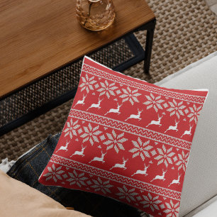 Christmas Knitted Pattern Throw Pillow