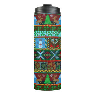 Christmas Knitted Sweater Pattern Reindeer Holiday Thermal Tumbler