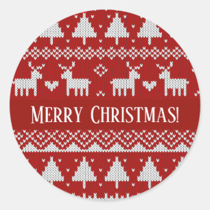 Christmas Knitted Sweater Red and White Ornaments  Classic Round Sticker