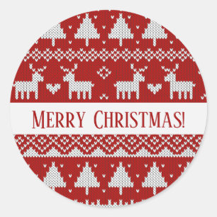 Christmas Knitted Sweater Red and White Ornaments  Classic Round Sticker