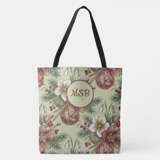 Christmas Knitting Craft Tote Bag
