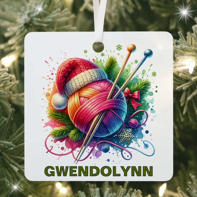 Christmas Knitting Enthusiast Custom Name Metal Tree Decoration (Creator Uploaded)
