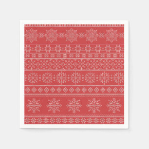 Christmas knitting nordic red white snowflake napkin