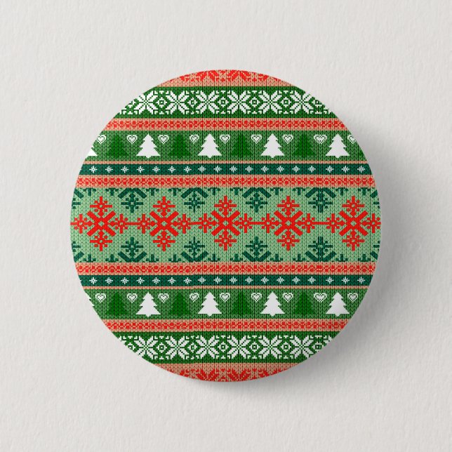 Christmas Knitting Pattern 6 Cm Round Badge (Front)