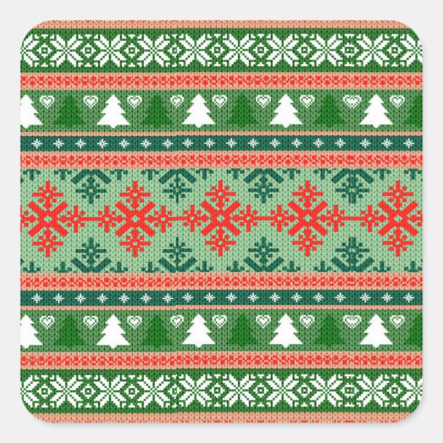 Christmas Knitting Pattern Square Sticker (Front)