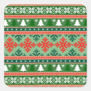 Christmas Knitting Pattern Square Sticker