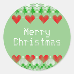 Christmas Knitting Patterns Cute X-Mas Knit Design Classic Round Sticker