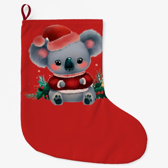 Christmas Koala 3 Large Christmas Stocking (Front)