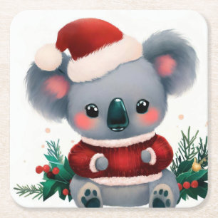 Christmas Koala 3 Square Paper Coaster