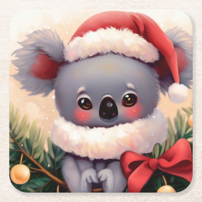 Christmas Koala 4 Square Paper Coaster (Front)
