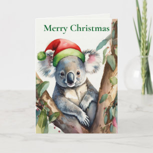 Christmas Koala and Kookaburra Santa hat Holiday Card