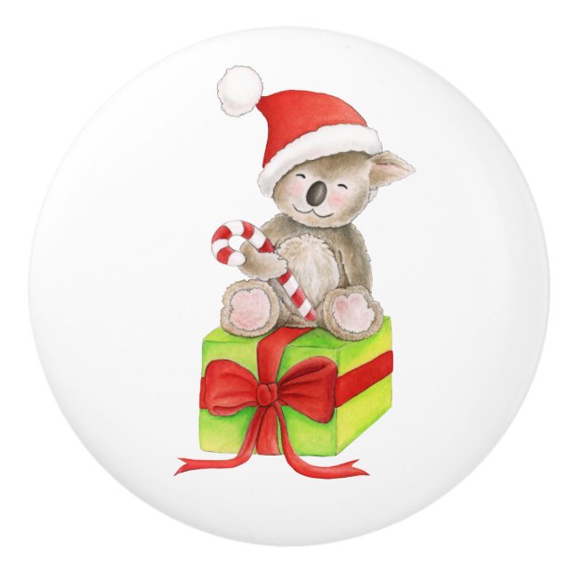 Christmas koala bear art doorknob ceramic knob (Front)