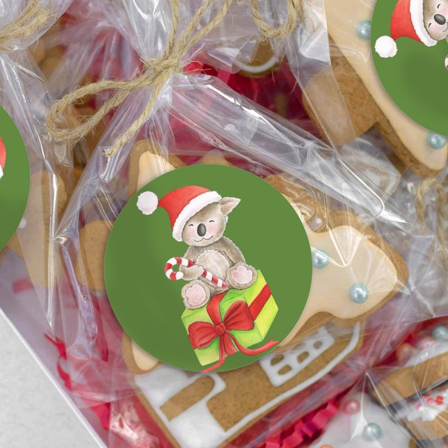 Christmas Koala bear round sticker (Creator Uploaded)