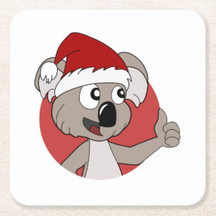 Christmas koala cartoon square paper coaster