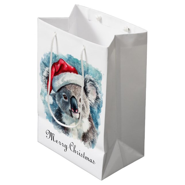 Christmas Koala, customisable Medium Gift Bag (Front Angled)