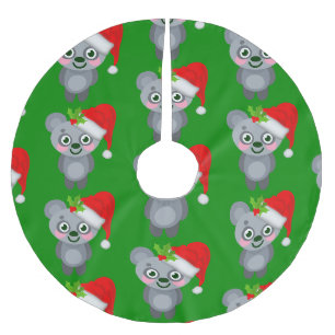 christmas koala santa claus brushed polyester tree skirt