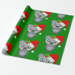 christmas koala santa claus wrapping paper