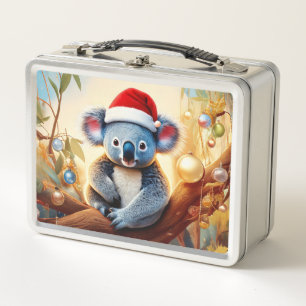Christmas Koala santa hat in gum tree Metal Lunch Box