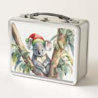 Christmas Koala santa hat in gum tree