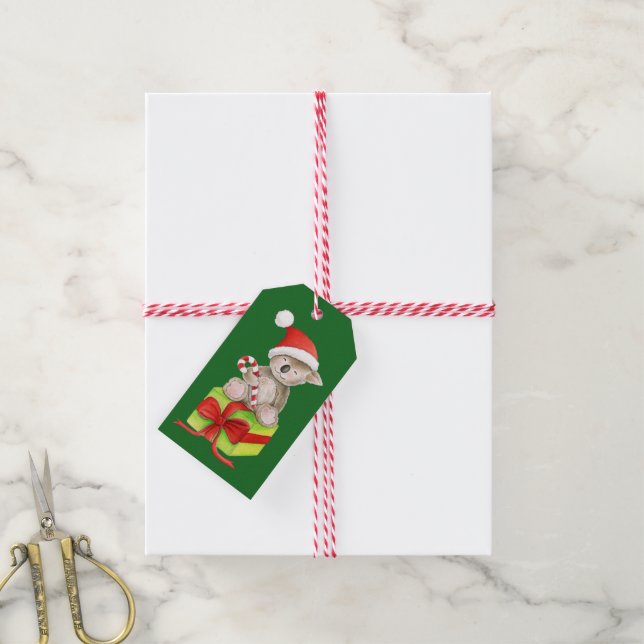 Christmas Koala with candy cane gift tag (With Twine)